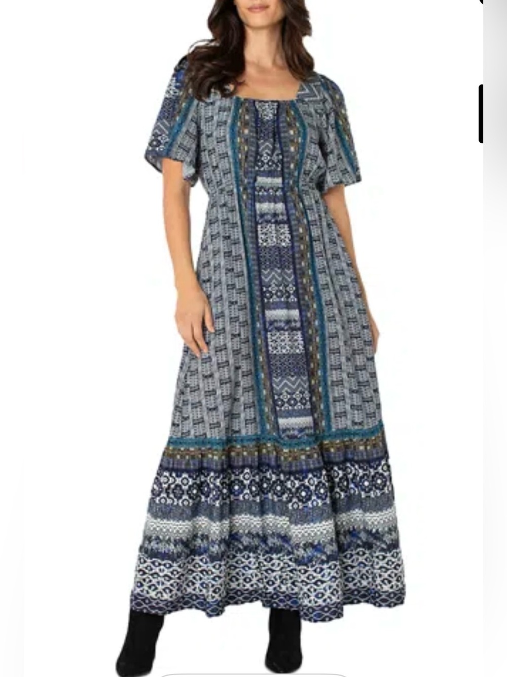 NWT Liverpool Los Angeles Elbow Sleeve Square Neck Woven Maxi Dress W/ Pockets M